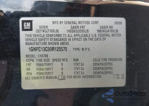 2009 Chevrolet Tahoe Ls из США, поврежденный, VIN 1GNFC13C99R125575